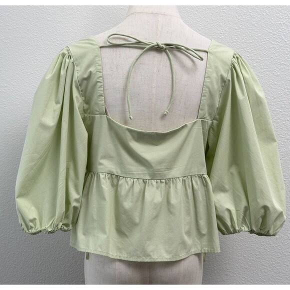 Abercrombie & Fitch Puff Sleeve Square Neck Tie Back Babydoll Top M Green Y2K - Picture 2 of 9